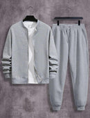 2 Pcs Men's Fleece Plain Zipper Track Suit